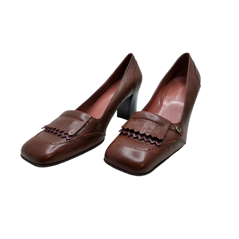 vintage 1990s etianne aigner eysabel brown leather 2.5" chunky heel pumps - Picture 3 of 9
